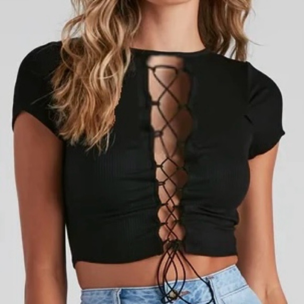 Windsor Black Lace Up Crop Top size XS